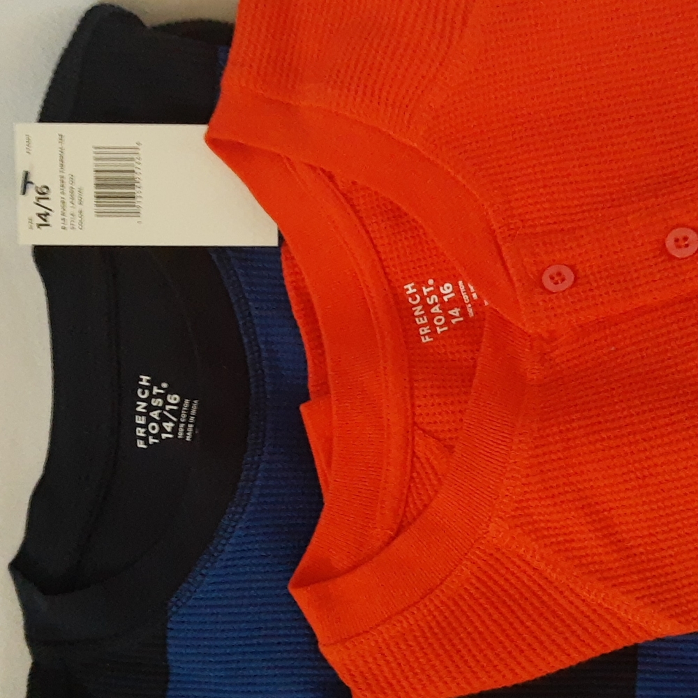 French Toast Crewneck LS Thermal Tees Bundle Boys 14/16 Slim Fit, Orange Blue